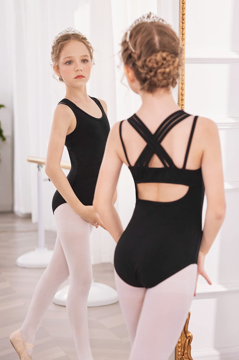 Arshiner Girls Ballet Leotards Dance Gymnastic Outfits Crisscross Straps Sleeveless Tank Dancewear,Black,8-9 Years - Image 4